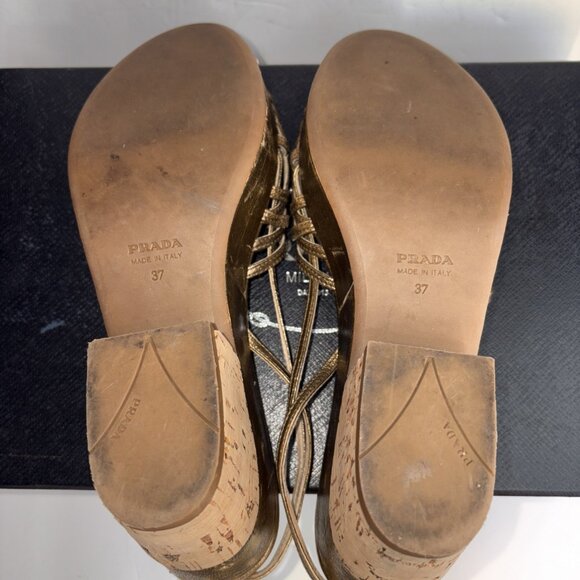 Vintage Prada Heels Gold Slingback Size EUR 37 US 7 with Box & Shoe Bags - Picture 11 of 16